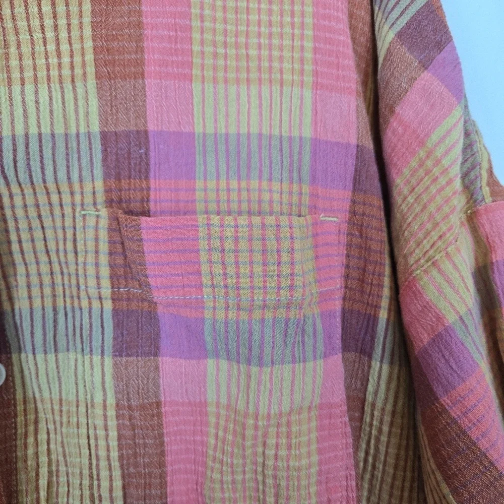 Madewell Women's Neon Madras Plaid Button‎ Short Sleeve Cotton Daily Shirt Small - Picture 3 of 11
